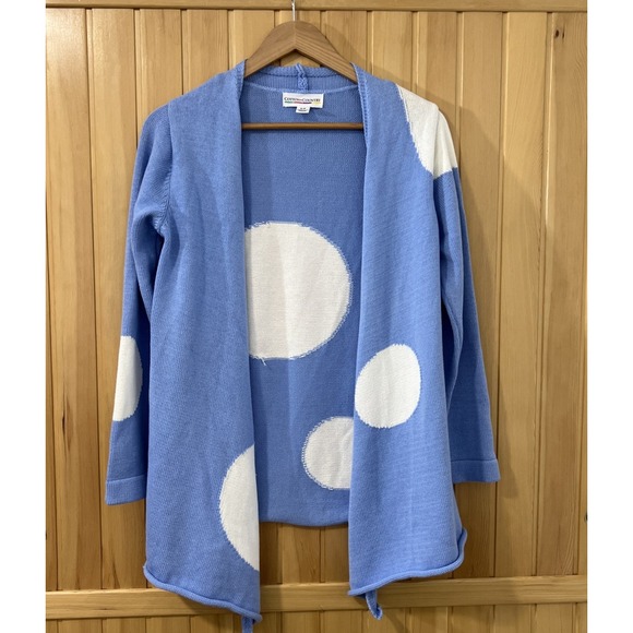 Cotton Country 100% Cotton Women's Small Blue White Large Dot Open Cardigan - Picture 2 of 8